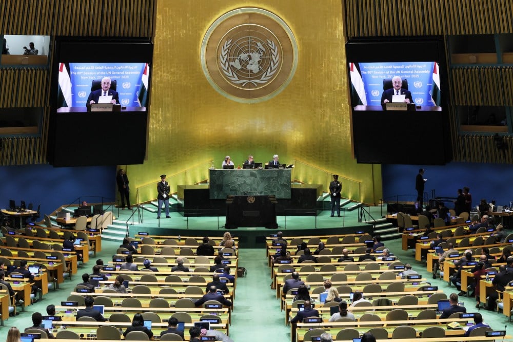 Palestinos Abbasas smerkia Izraelio „genocido karą“ UNGA kalboje